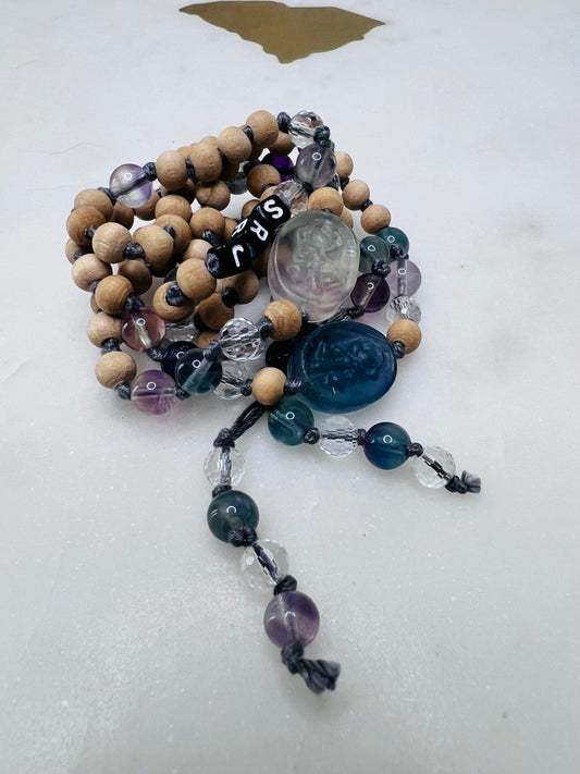 Etched Rose fluorite Mala