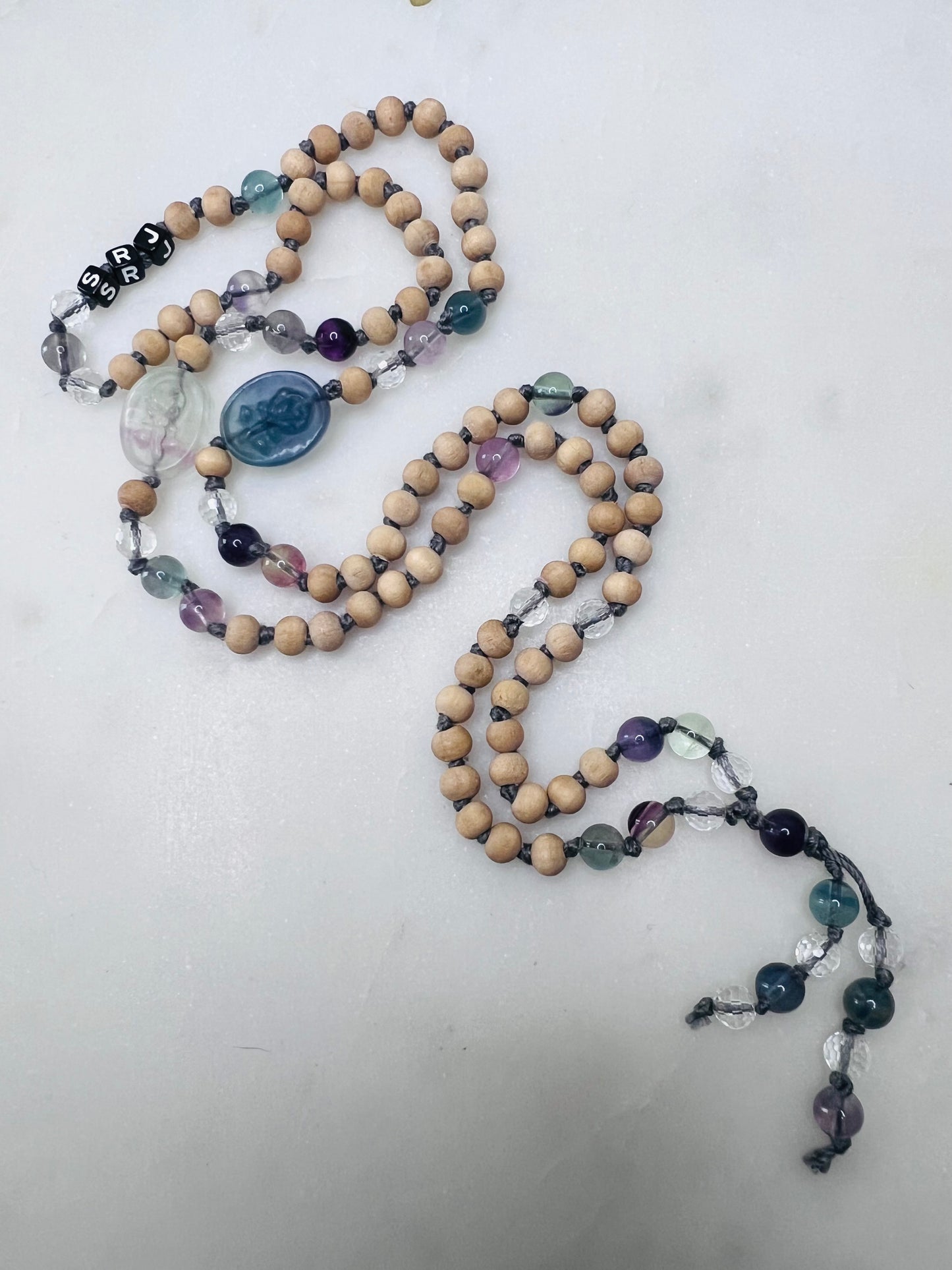 Etched Rose fluorite Mala