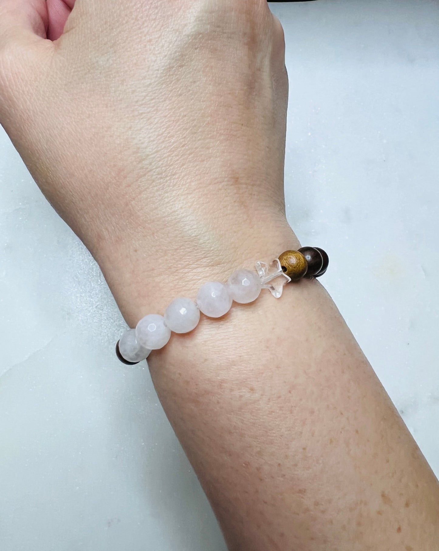 7.5 ” Rose Quartz and Rock Quartz Star