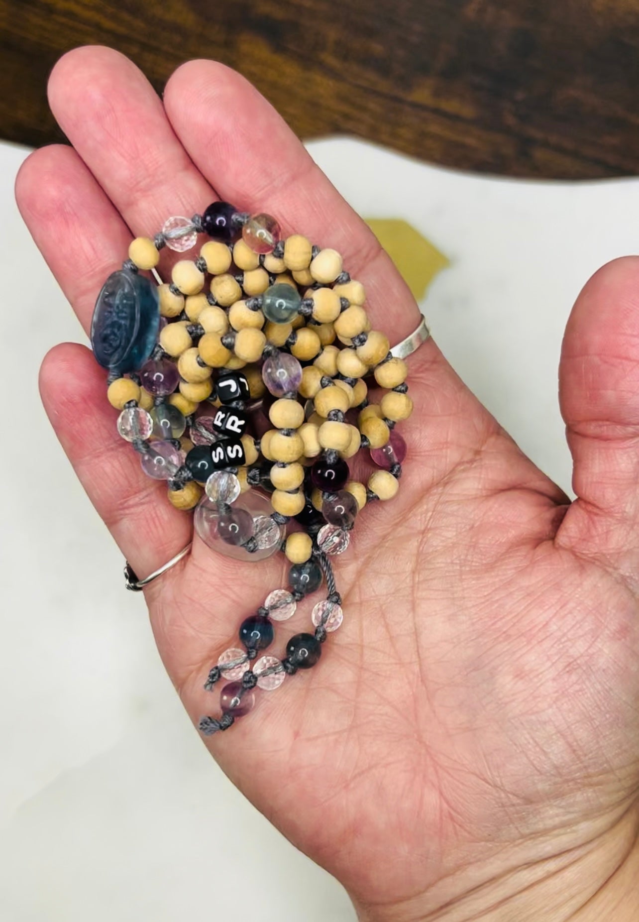 Etched Rose fluorite Mala