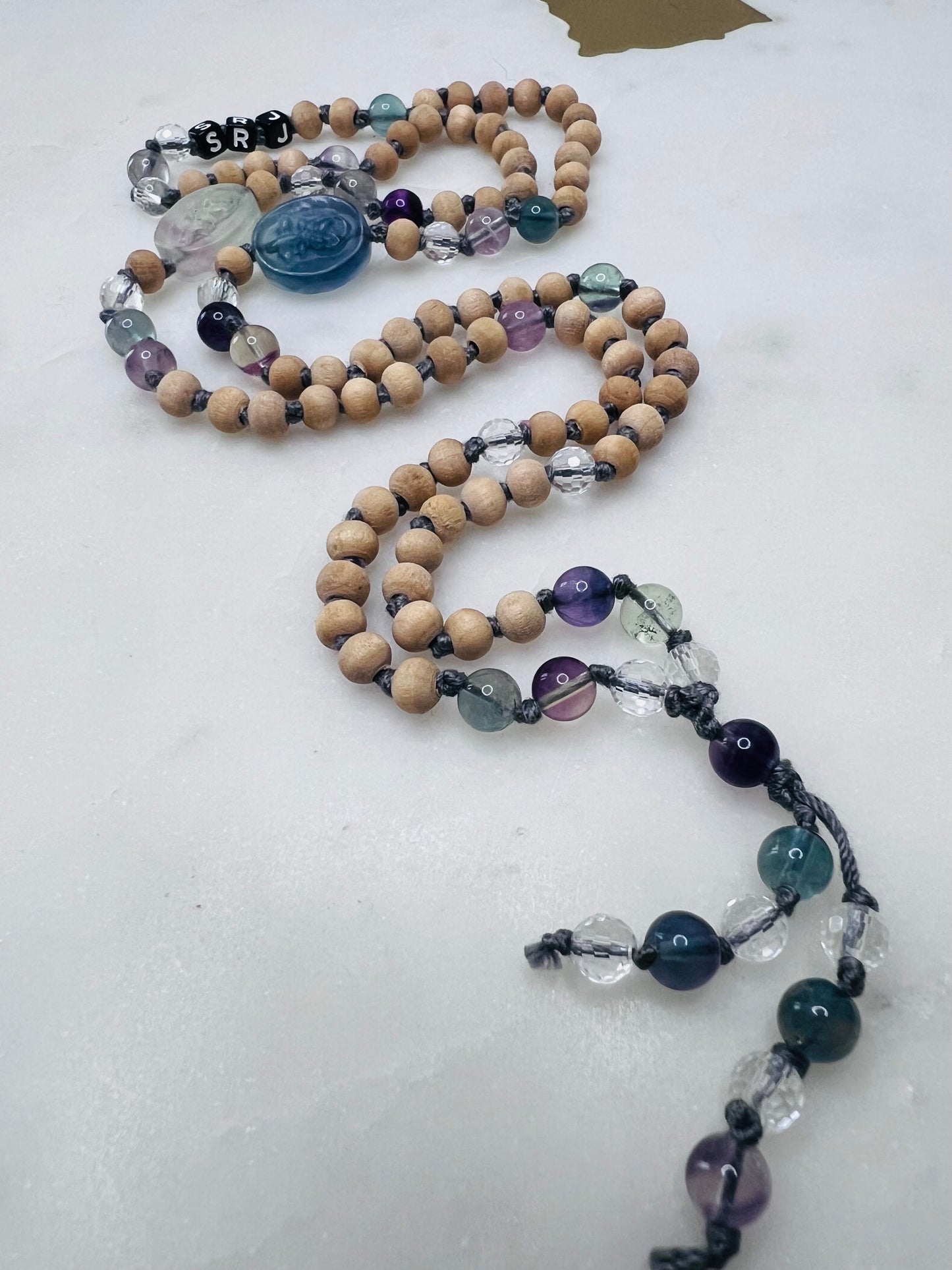 Etched Rose fluorite Mala