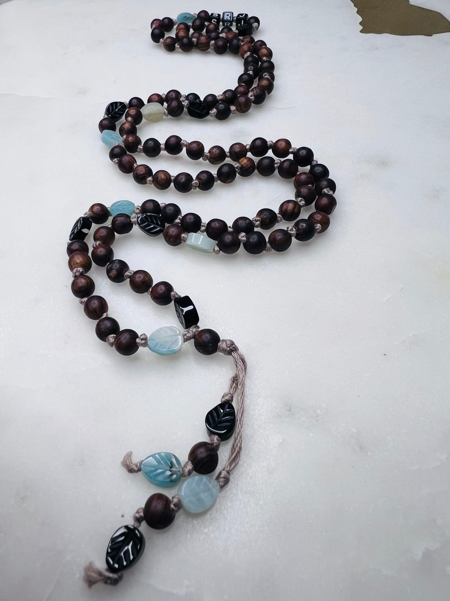 Amazonite and onyx leaf