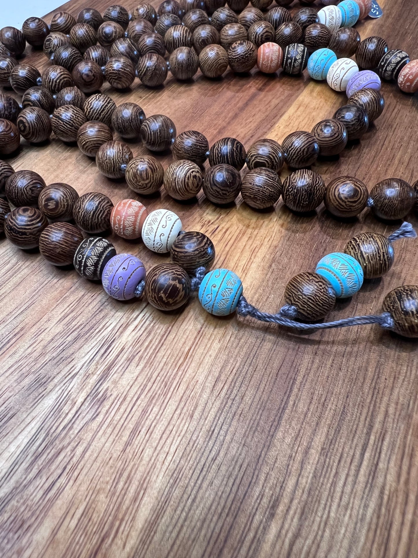 Carved Wood Bead Mala