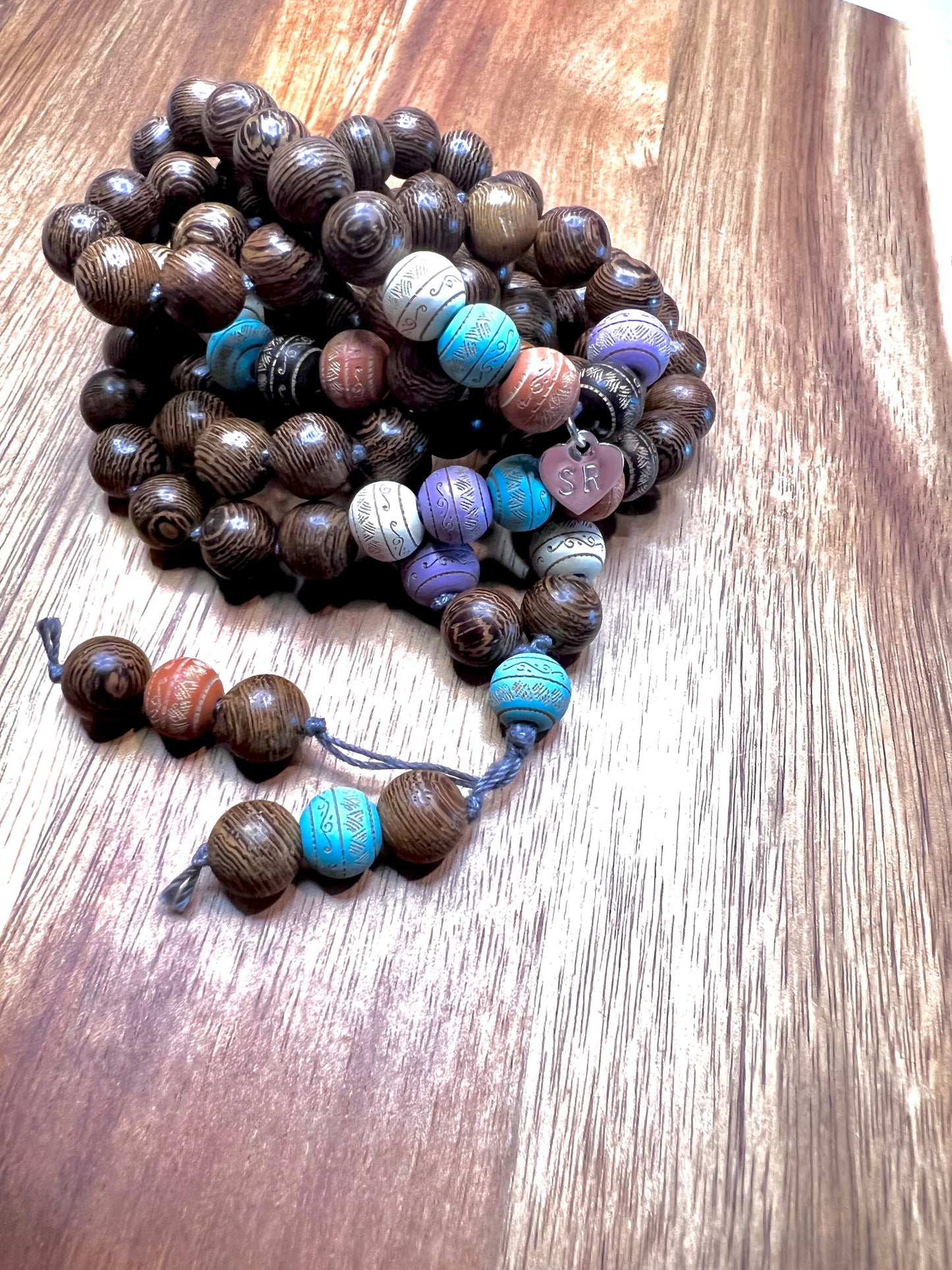 Carved Wood Bead Mala