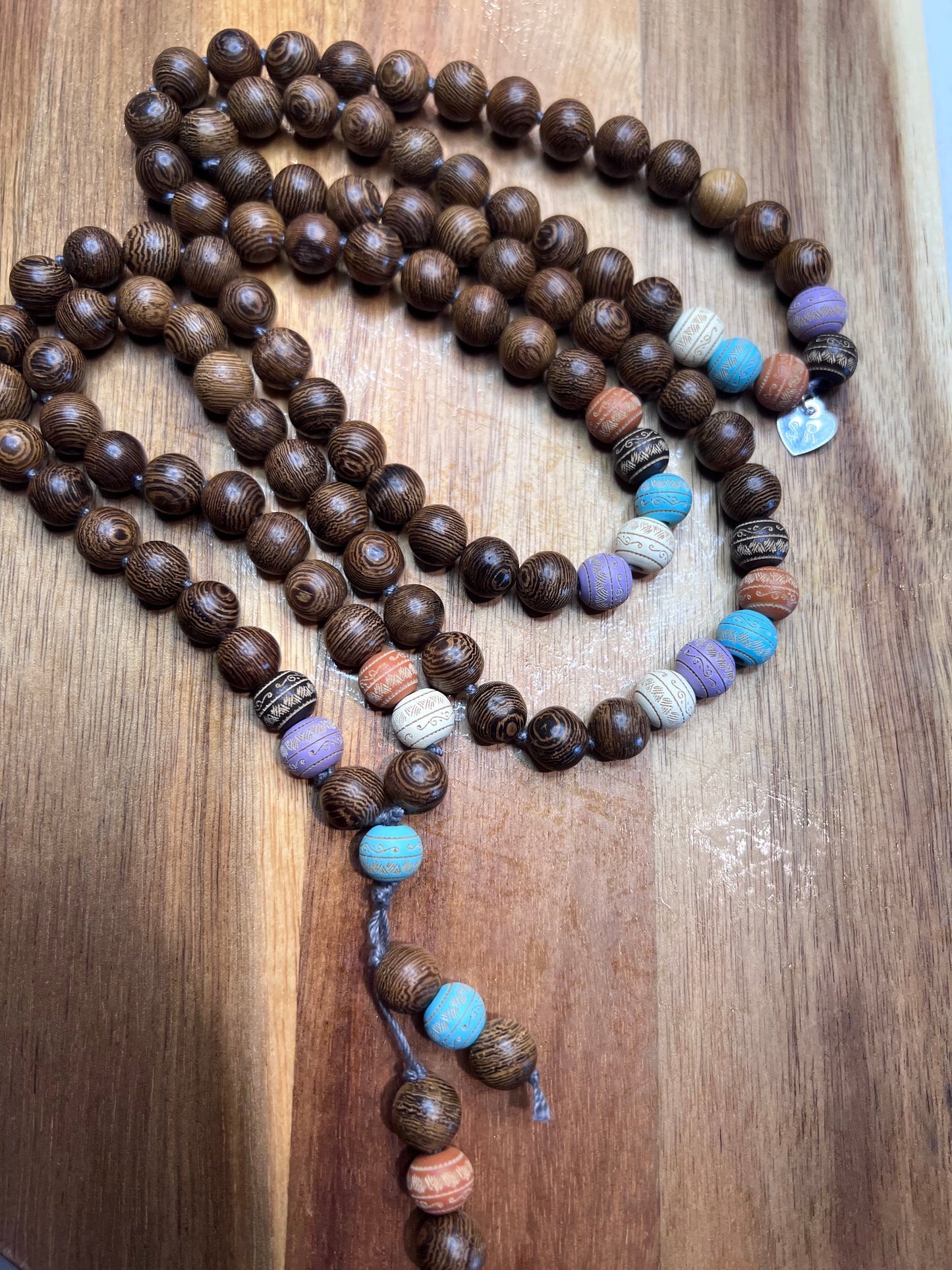 Carved Wood Bead Mala