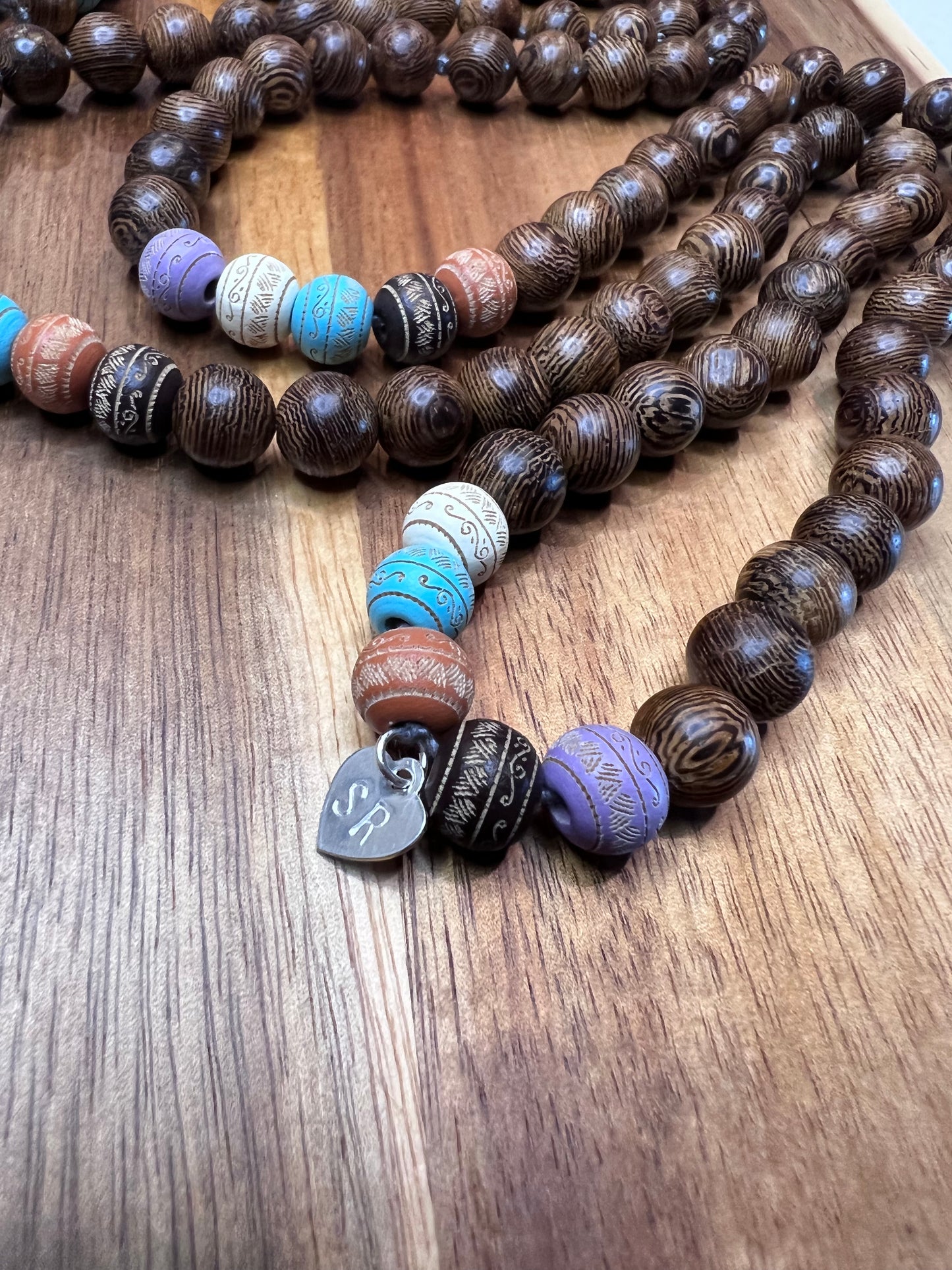 Carved Wood Bead Mala