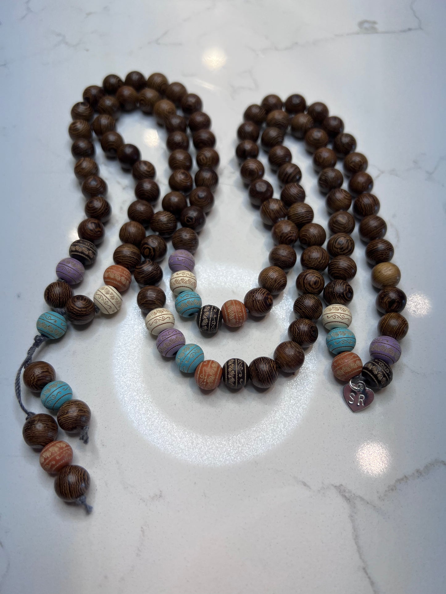 Carved Wood Bead Mala