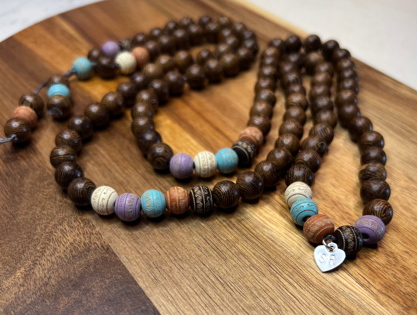 Carved Wood Bead Mala